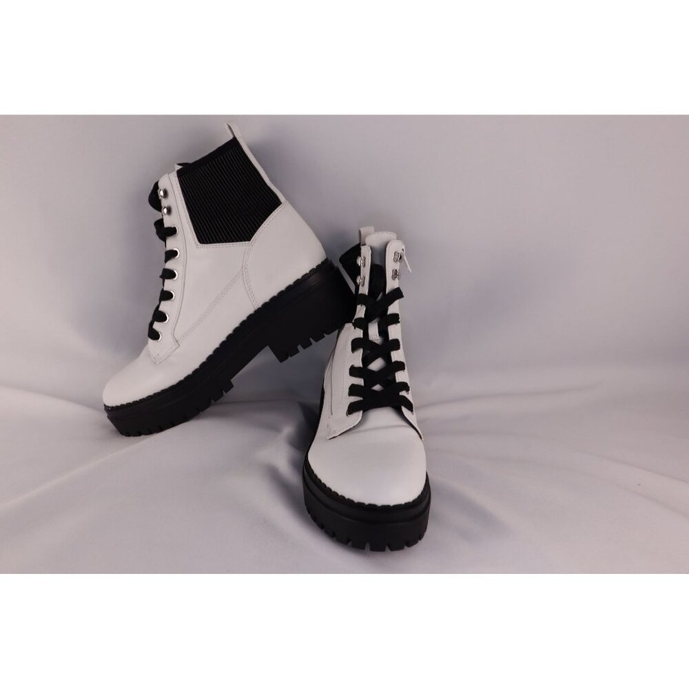 Indigo Rd Boots wilder women's combat white‎ Faux leather lace-up chunky Size 9